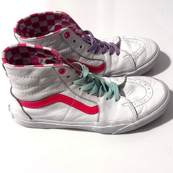 Vans White/Pink Checkered Lined, High Tops- 8.5W - Picture 1 of 9